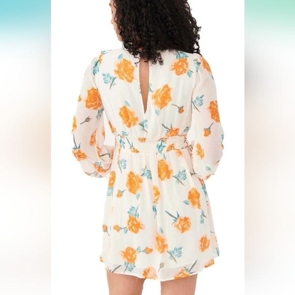 Free People "Samatha" Rose Print Long Sleeve Lace Up Mini Dress Size M - Picture 4 of 9